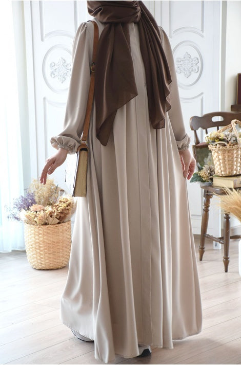 Abaya Hijab Fermée Crêpe Polyester Couleur Pierre Élégante et Pratique