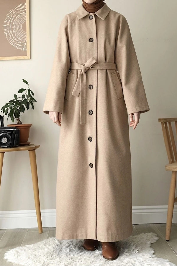 Manteau Oxford Élégant et Confortable Couleur Café au Lait pour Femme RAQQA