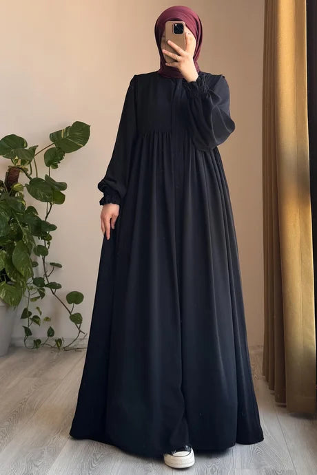Abaya  Élégante – Fluide avec Manches Bouffantes, Chic et Modeste pour le Quotidien